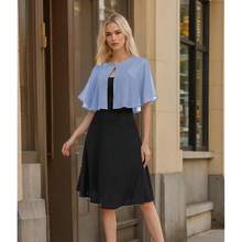 Women's Soft Chiffon Capelets Shawls And Wraps For Evening Wedding Cape Bole Cover Up{"Color_name":"DustyBlue"} - 塵藍 - 查看 6