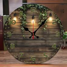 10inch Country Wood Veneer Round Wall Clock - Silent, No Battery Required, Vintage Slat Design, With Chandelier And Greenery Decoration - Perfect For Living Room, Bedroom, Kitchen, Office Decoration Or Outdoor Gatherings, Living Room Decoration | Vintage Wall Clock | Wood Veneer Table,Wall Decor,Room Decor,Home Deocr,House Essentials,Picks - Multicolor/15in/25cm - View 3