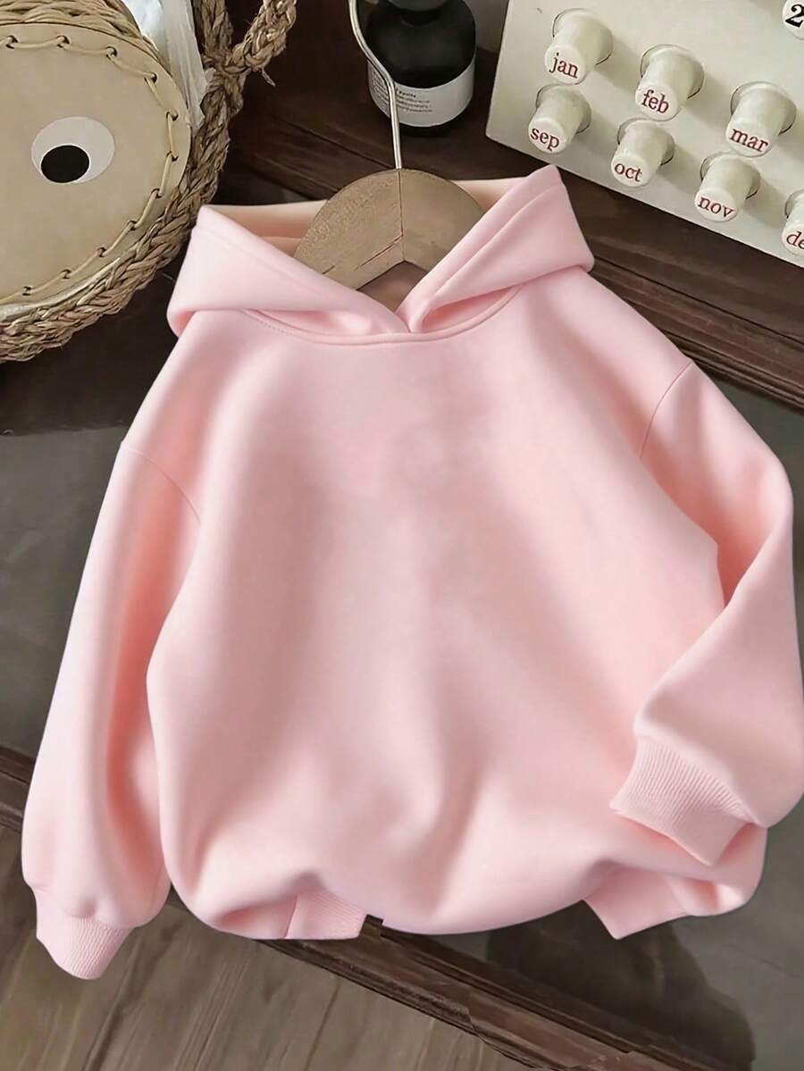 Girls' Hooded Sweatshirt Casual Printed Pattern Loose Sweatshirt Children's Clothing - 粉色 - 查看 1