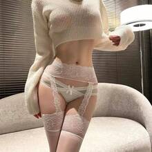 大码女士性感蕾丝边吊袜带，免脱丁字裤，弹力高腰紧身打底裤，约会之夜丁字裤，性感内衣，大胆异域风情内衣，时尚提花紧身裤，性感半透明高弹力连裤袜，镂空提花塑身打底袜，复古渔网袜 - 彩色 - 查看 15