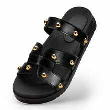 Women's Polka Dot Flat Sandal, Comfortable - 黑色 - 查看 3