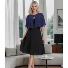 Women's Soft Chiffon Capelets Shawls And Wraps For Evening Wedding Cape Bole Cover Up{"Color_name":"Navy"} - Navy - View 5