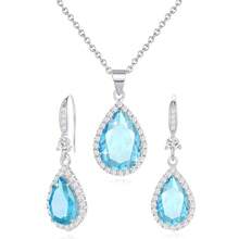 Women Jewelry Set Silver/Gold Plated Teardrop Pendant Necklace Dangle Drop Earrings Dangling Sets Birthstone Crystals Rhinestone,Birthday Anniversary Wedding Mother's Day Gifts For Women{"Color_name":"03.March-WhiteGoldPlated|Aquamarine"} - 3月3日-白金鍍層|海藍寶石 - 查看 6