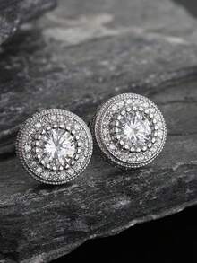 1 Đôi bông tai đính đá Cubic Zirconia tròn, bông tai đôi phong cách Hip Hop Unisex màu vàng và bạc, quà tặng Giáng sinh, kỷ niệm, sinh nhật, ngày lễ tình nhân - Nhiều màu - Xem 4