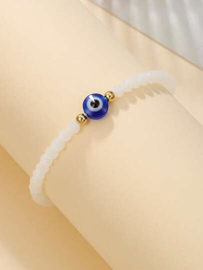 1pc Vintage Faux Crystal Resin Devil's Eye Element Beaded Bracelet, Suitable For Men And Women Daily Wear