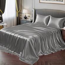 Silky Soft Pink Twin XL Satin Bed Sheets Set, 1 Deep Pocket Fitted Sheet + 1 Flat Sheet + 1 Pillowcase,  In 2025 - 迷霧灰 - 查看 9