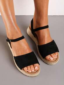 Soft Suede Espadrille Sandals - Women's Summer Casual Shoes - Black - View 4