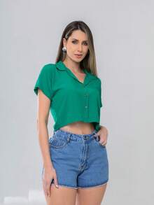 Women's Shirt Blouse Buttons Viscose Fresh Summer Comfortable Style Best Quality - 綠色 - 查看 9