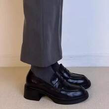 Genuine Leather Women's Single Shoes Thick Heel Small Leather Shoes British Style Thick Sole Loafers - 黑色 - 查看 2