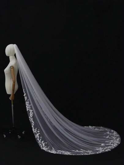 New Bride Leaf Lace Floral Headpiece, Wedding Veil For Bridal Gown, Mori Style Chapel Length Veil