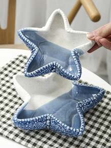 1pc Decorative Ceramic Jewelry Tray, Seashell, Starfish Shaped Trinket Dish, Ceramic Ring Earring Holder, Ocean Theme Decor Dish For Rings, Earrings, Necklaces, Bracelets, Watches, Keys, Bathroom, Bedroom, Office Accessories, Home Decor