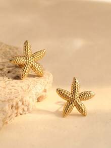 2pcs Minimalist Stainless Steel Starfish Design Earrings For Women, Suitable For Daily, Vacation, Date, Couple Gift