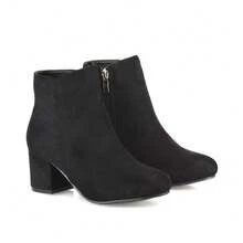 XY LONDON Saffy Women's Mid Block Heel Zip Up Ankle Boots, Black Suedette, Black Synthetic Leather, Brown Suedette, Plain, Casual, Smart, Autumn, Winter - Jet Black - View 1