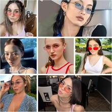 Gafas de sol Retro pequeñas y estrechas sin montura Lentes de sol rectangulares Vintage para mujeres y hombres - Gris - Ver 9