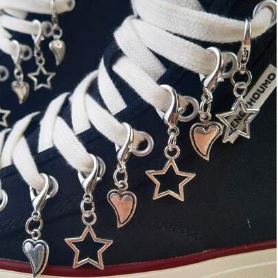 6 件银色金属心形和五角星饰物，街头朋克风格 DIY 装饰，适用于帆布鞋、靴子、包包、万圣节、感恩节、圣诞节