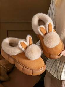 Niedliche Kaninchen Damen Hausschuhe, warme dicke Sohle, modischer neuer Stil, geeignet für Zuhause, Innenräume, Schlafzimmer, Außenbereich, Schneestiefel, plüschige geschlossene Zehenkappe Damen Hausschuhe, EVA weiche Sohle, bequem und leicht, Cartoon Damen Hausschuhe