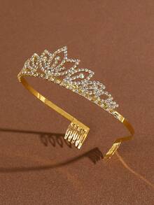 1pc Elegant Crown Party Bridal Crown Headband, Rhinestone Headpiece, Bride Hairpiece, Coronas, Tiara