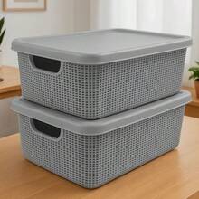 Kit 2 Caixa Organizadora com Tampa 15 Litros em Plástico Grande Resistente Multiuso Banheiro Cozinha