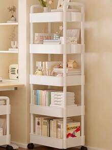 4-Tier White Plastic Rolling Storage Cart, With 360-Degree Swivel Wheels - Easy To Assemble, Waterproof And Durable, Ideal For Bathroom, Bedroom Storage, Bathroom Storage Solution | Modern Storage Cart | Durable Plastic Rack, Bathroom Organizer Rack, Storage Cart, Shelving Unit, Factory Direct