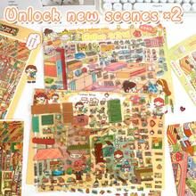 四季创意DIY玩具 - 3D迷你场景贴纸书+镊子 - 风景贴纸、场景贴纸、成人DIY剪贴簿贴纸、风景贴纸、手册贴纸、计划本贴纸、小房子场景，可重复使用，多种尺寸可选 - 彩色 - 查看 4