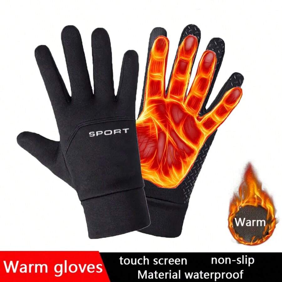1 Pair Outdoor Sports Waterproof Gloves, Touch Screen, Thermal Lined, Windproof, Suitable For Driving, Cycling, Great Gift For Friends, Autumn/Winter - Black - View 1