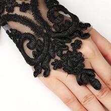 L'VOW 2Pcs Gothic Black Lace Feather Long Gloves For Women Halloween Witch Costume Swan Wristband Cuff{"Color_name":"A-Purple"} - A-紫色 - 查看 9