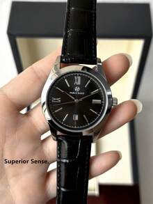 PABLO RAEZ 1pc Man Business Watch Fashion Casual Wristwatch For Gentleman Silver Jewelry Non Tarnish Color Stainless Steel Luxury Black Soft Leather Bracelets Chain Real Bar Scales Calendar Display With Date 50M Waterproof Top Brand New AAA Male Quartz Wristwatch Elegant Clocks Nice Teacher Gifts Hours Friend Or Family Father Presents Fit For Daily Life/Work/Party Decorations Dress Watch Graduation Wedding Presents - 均碼 - 查看 8