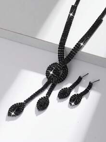 1pc Necklace + 1 Pair Earrings Women Jewelry Set, Geometric Pattern, Suitable For Daily, Date, Party, Bride, Wedding