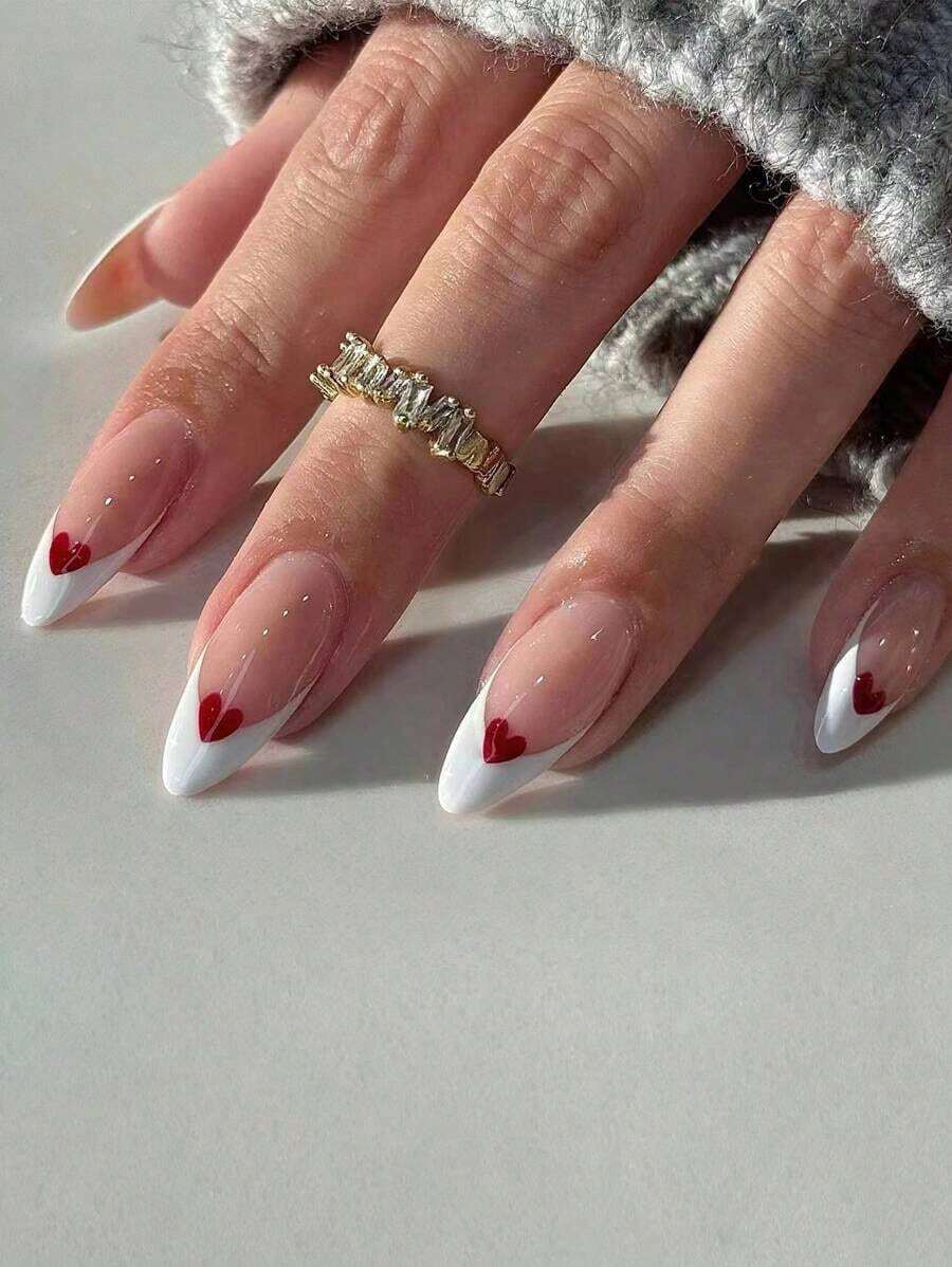 24pcs Almond-Shaped Red French Tip Press-On Nails, Almond Perfectly Fits Acrylic Nail Tips Set, Includes: 1pc Jelly Gel And 1pc Nail File, Easy To Wear French Manicure And Valentine's Day Nail Design, Suitable For Women's Daily Work And Parties. - Nhiều màu - Xem 1