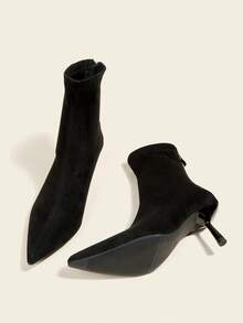 女士黑色踝靴和短靴，7厘米高跟，弹力修身靴子，舒适时尚尖头高跟鞋 - 黑色 - 查看 1