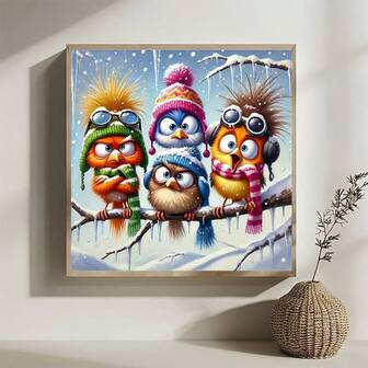 1 件冬季小鸟钻石画 DIY 套装，卡通动物钻石艺术装饰，适用于客厅卧室壁挂、圣诞节和万圣节装饰