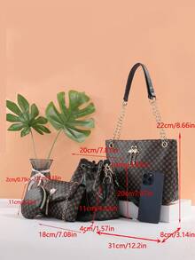 Women's 4-Piece Combo Bag Set - Fashion Essential! Shoulder Tote Crossbody Mini Bag Combo, Handheld & Crossbody Versatile, Chic & Spacious, Suitable For Various Occasions, Hot-Selling Cross-Border Item - Brown - View 5