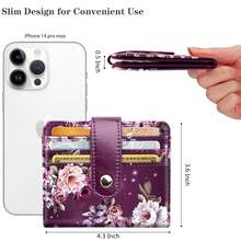 Slim Bifold Wallet RFID Credit Card Wallet Small Cute Card Holder For Women, Purple Flowers{"Color_name":"PurpleFlowers"} - 多色19 - 查看 7