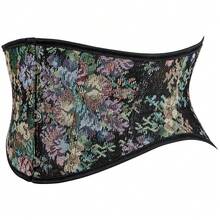 SHYMMUO Women Floral Underbust Corset Belt Lacing Up Waist Trainer Corset Top For Renaissance Steampunk Pirate Costume{"Size_name":"Large","Color_name":"Black"} - 黑色大號 - 查看 3