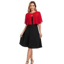 Women's Soft Chiffon Capelets Shawls And Wraps For Evening Wedding Cape Bole Cover Up{"Color_name":"Red"} - Merah - View 4