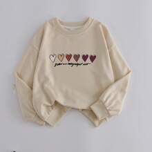 Casual Crew Neck Sweatshirt For Girls, Colorful Heart Pattern And "Be Kind" Print, Long Sleeve Pullover, Suitable For Spring And Autumn, Machine Washable, Cute Style, Suitable For School, Vacation And Shopping - Apricot - View 8
