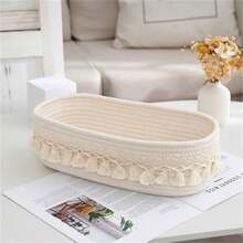 1 Giỏ đựng đồ dệt thủ công, Hộp đựng đồ để bàn đựng mỹ phẩm, cọ trang điểm - Không gây dị ứng, Hộp đựng đồ để bàn nhẹ, Thích hợp đựng mỹ phẩm, bút, v.v. - Sợi trắng tự nhiên - Nhiều màu - Xem 6