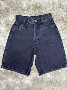 Bermuda Jeans Shorts Basic Denim With Pocket For Women - Dark Grey - View 1