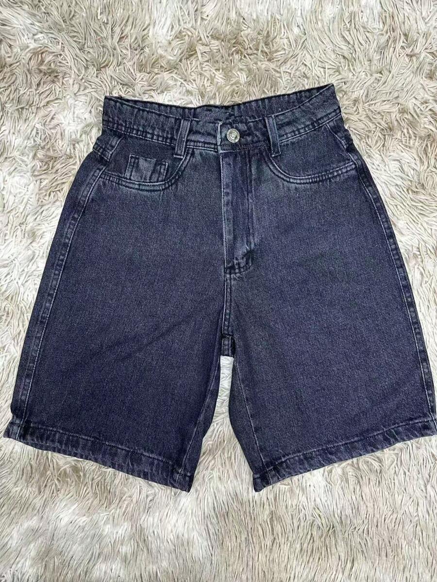 Bermuda Jeans Shorts Basic Denim With Pocket For Women - Dark Grey - View 1