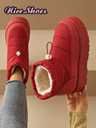 2025 New Fashionable Outdoor Waterproof Snow Boots For Women, Thick Sole, Anti-Slip, Anti-Rain, Thermal Lining, Short Style, White & Burgundy Color