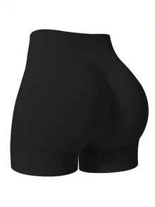 NcmRyu 1pc Solid Color Seamless Stretchy Shapewear Shorts Quick Dry Breathable Tight Shorts For Running Workout And Training Spring Summer Conjunto Deportivo Mujer - màu đen - Xem 1
