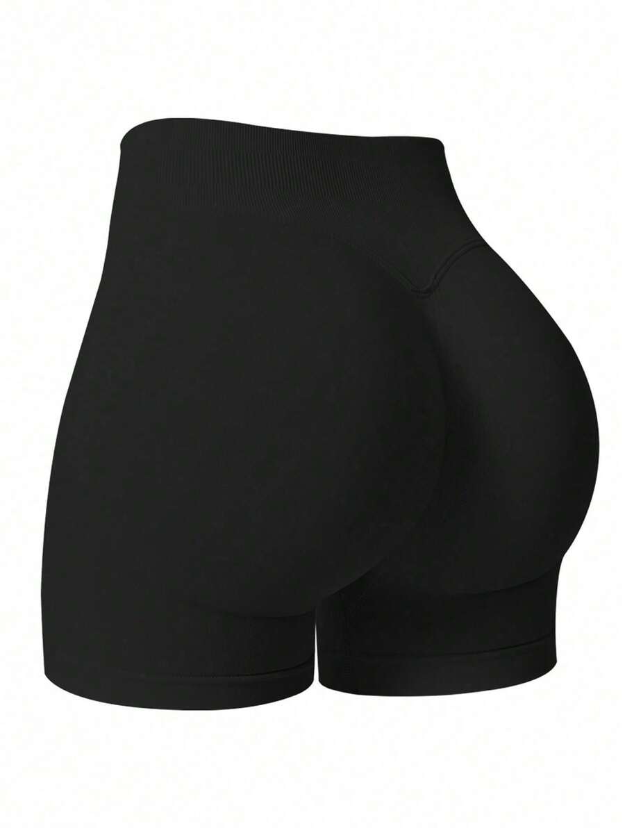 NcmRyu 1pc Solid Color Seamless Stretchy Shapewear Shorts Quick Dry Breathable Tight Shorts For Running Workout And Training Spring Summer Conjunto Deportivo Mujer - màu đen - Xem 1