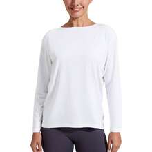 - Camisas de entrenamiento de manga larga de viscosa de bamb para mujer, espalda holgada, para yoga, atltica, camisetas casuales con cuello nutico - Blanco + CH - Ver 3