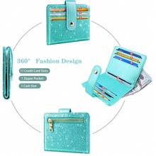 Slim Bifold Wallet RFID Credit Card Wallet Glitter Leather Small Cute Card Holder For Women, {"Color_name":"Glitter"} - 多色1 - 查看 6