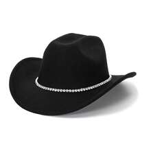 Women Sparkly-Rhinestone Western-Cowgirl-Hat Glitter-Bling Cowboy-Hat Felt-Rodeo-Hat For Disco-Party Medium/Large{"Size_name":"Medium-Large","Color_name":"OneRhinestoneDecor-Black"} - OneRhinestoneDecor-đenTrung bìnhLớn - Xem 10