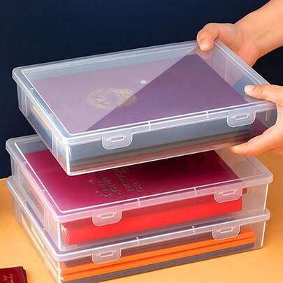 1/2个A4透明塑料文件盒，学生试卷/证书收纳盒，办公用品整理盒，办公桌配件，笔筒，办公用品