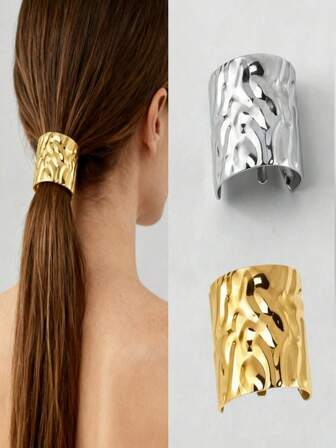 1 st. moderiktig hårkrok i metall, silver/guld minimalistisk hästsvansspänne, texturerad mångsidig håraccessoar för kvinnor