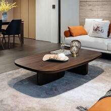 Oval Solid Wood Coffee Table, Wood Oval Coffee Table With 2 Legs Side Table End Table, Modern Simple Sofa Side Table, Modern Round Coffee Tables Living Room For Living Room(Wood Color,140x60x40cm),23097346 - 咖啡棕 - 查看 2