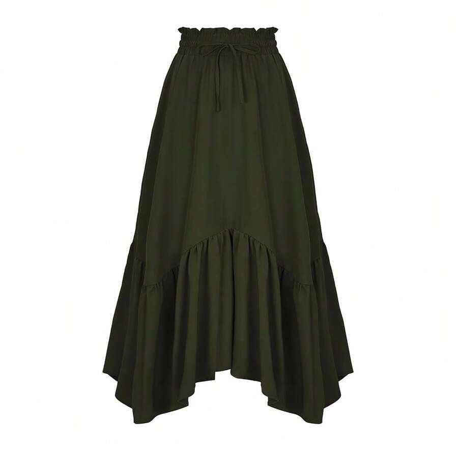 American  Women's Renaissance Pirate Skirt Medieval Long Flowy Maxi Skirt For Ren Faire Halloween Outfit With Pockets{"Color_name":"ArmyGreen","Size_name":"Medium"} - 軍綠色 - 查看 1
