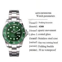1pc 40mm PROKING Men's Stainless Steel & Leather Quartz Watch, Water Resistant Casual Business Watch, Suitable For Daily Decoration, Birthday Gift - Green - View 10